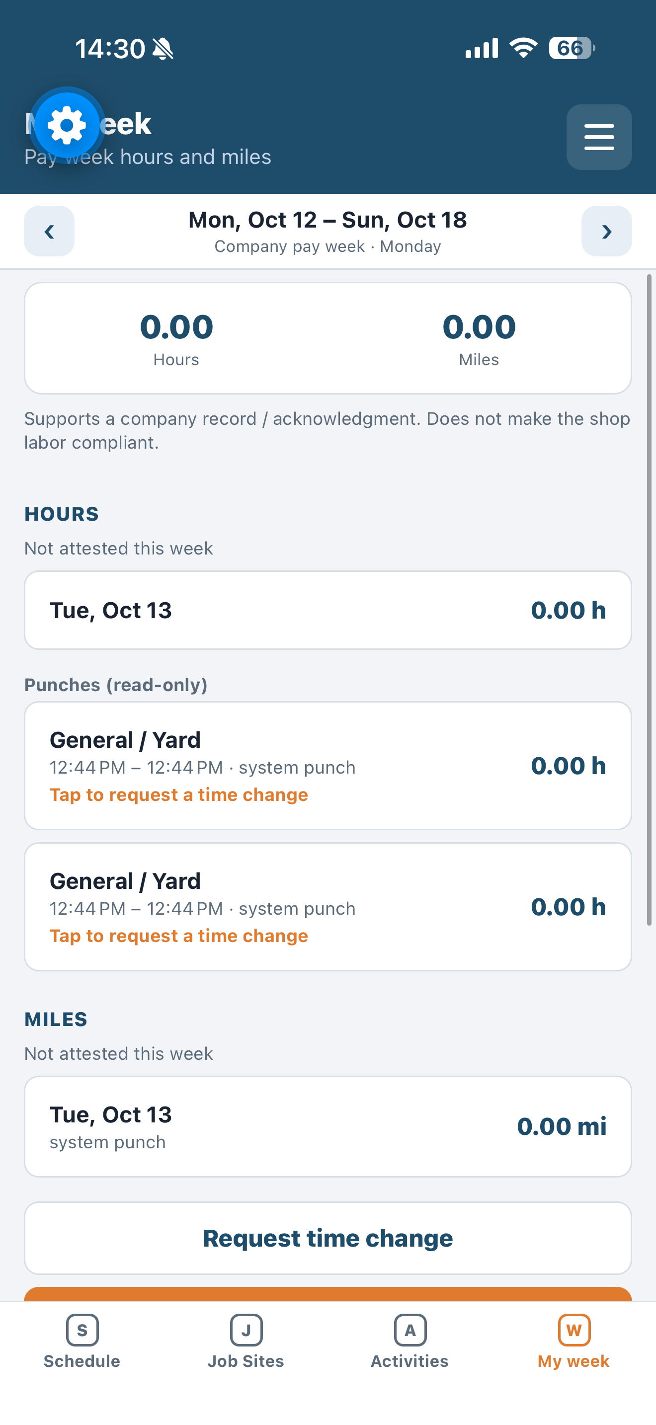 My week hours and miles